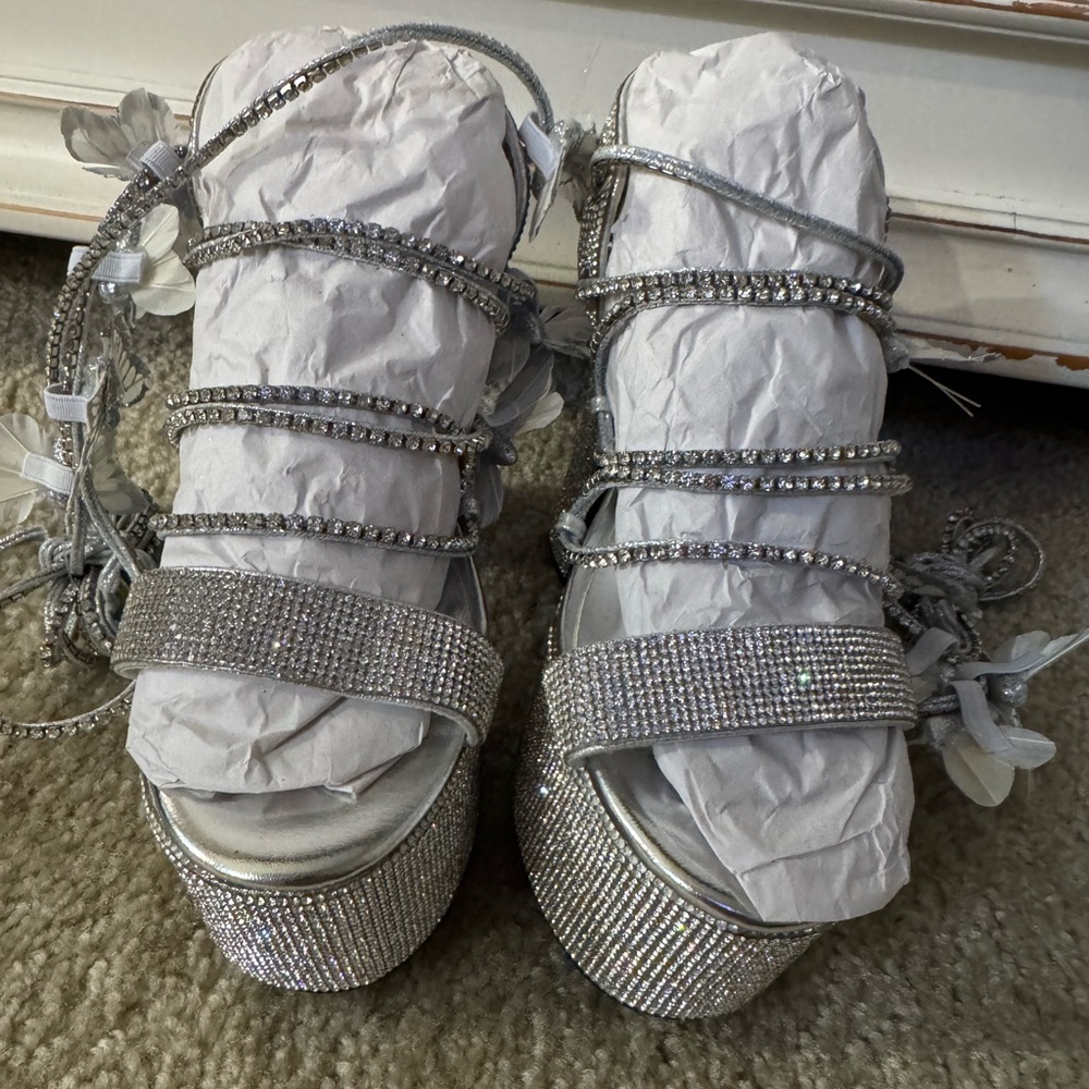 Dolls Kill Silver Rhinestone Platform Heels